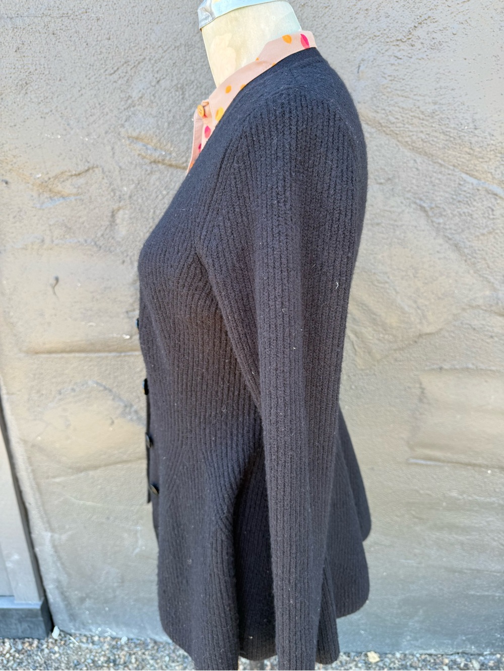 Maeve Black Ribbed V-Neck Button-Front Peplum Cardigan - Picture 4 of 5